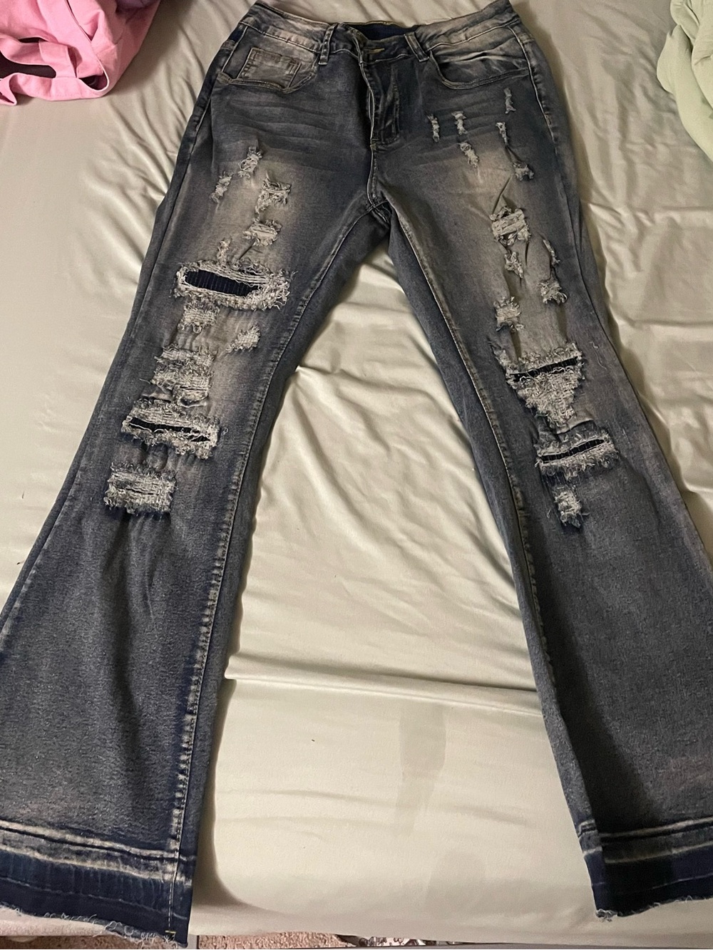 Source Unknown Distressed Dark blue Bootcut Jeans with Flare